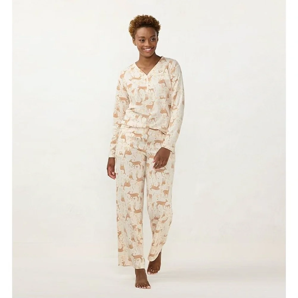 LC Lauren Conrad Long Sleeve Henley Pajama Top & Pajama Pants Sleep Set Size L
